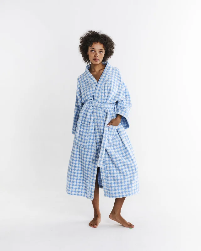 Elegant robe sets for sleep-Houndstooth Blue Terry Bath Robe