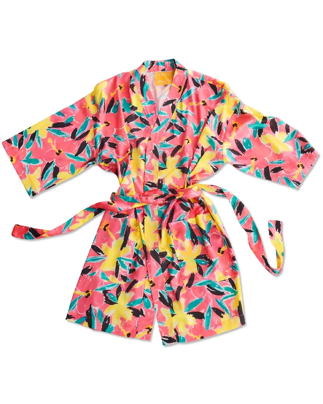 Women's robe sets with contrasting colors-Kip&Co x Ken Done Pinky Dreaming Satin Robe