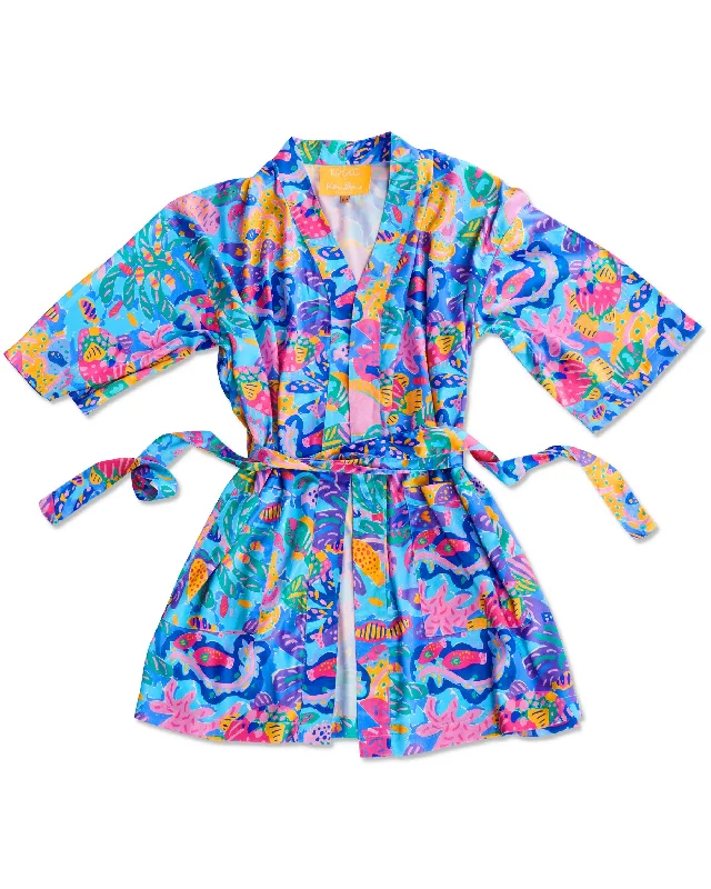 Women's robe sets with relaxed style-Kip&Co x Ken Done Reef Garden Satin Robe