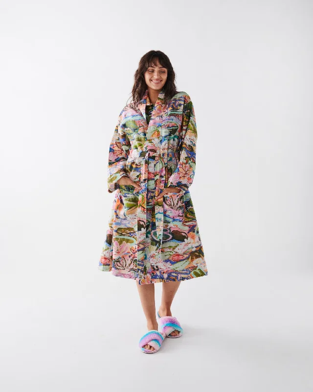 Women's robe sets with silk fabric-Kip&Co x Kezz Brett Waterlily Waterway Linen Robe