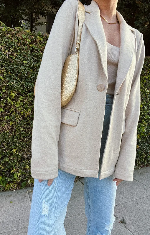 Women's robe sets for effortless lounging-Lazy Chic Blazer ~ Tan Knit