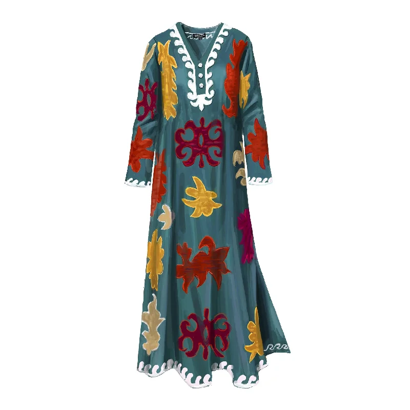 Soft fleece women's robe sets-Luisas Applique Caftan