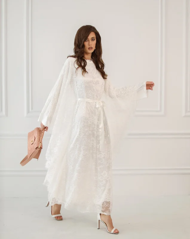 Comfortable robe sets for women-Lulu Closed Lace Abaya With Slip Dress