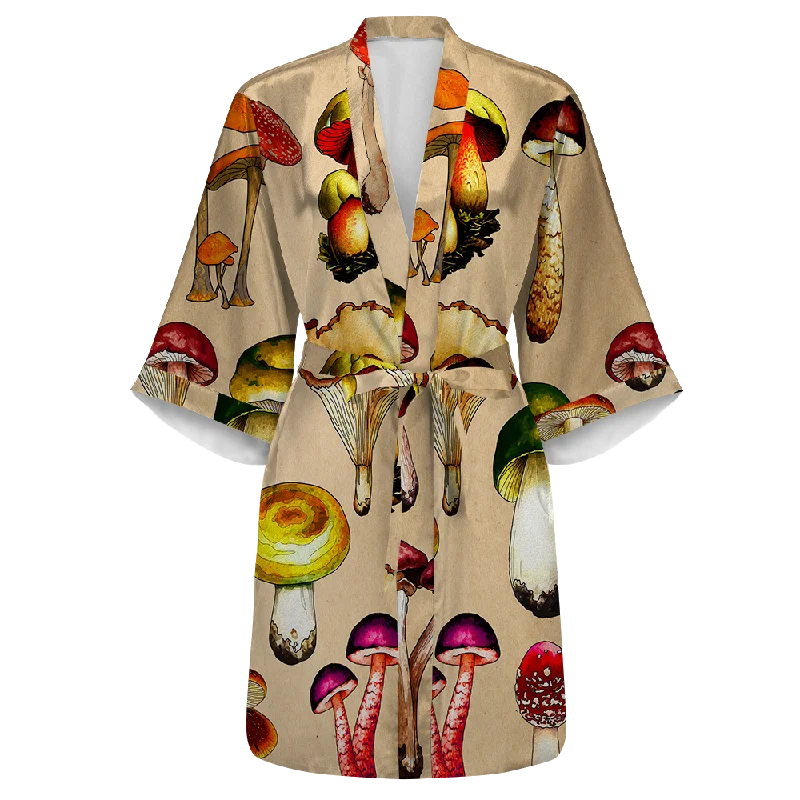 Women's robe sets for evening comfort-Magic Mushrooms All Over Print Women's Satin Kimono Robe Women's robe sets for evening comfort-Magic Mushrooms All Over Print Women's Satin Kimono Robe