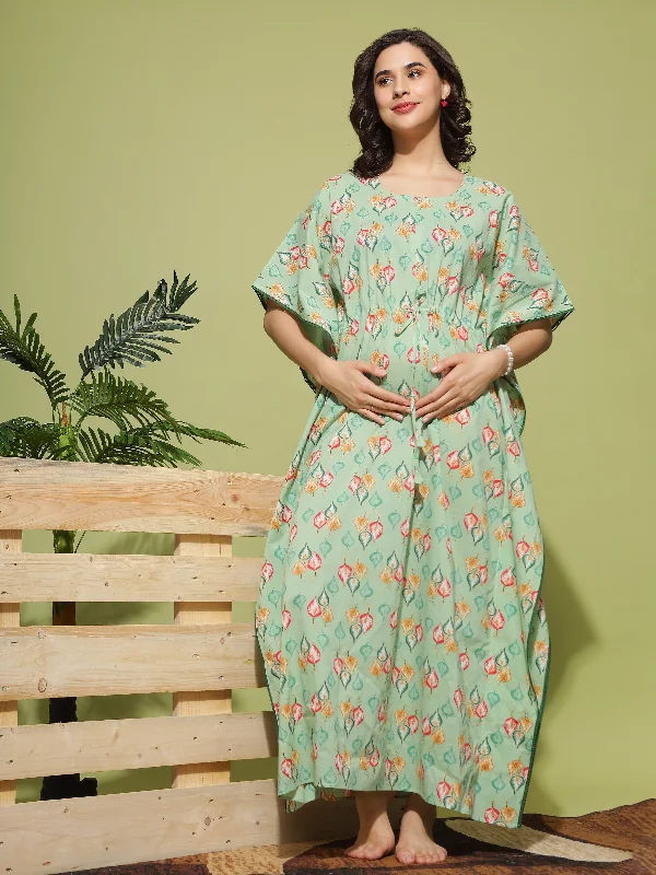 Comfortable robe sets for women with smooth fabric-Maternity Kaftan Dress: Combining Style and Functionality for New Moms - Green Comfortable robe sets for women with smooth fabric-Maternity Kaftan Dress: Combining Style and Functionality for New Moms - Green