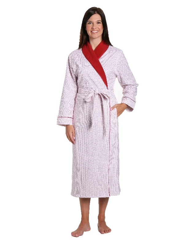 Soft robe sets for women with matching belt-Women's Premium Flannel Fleece Lined Robe - Geo Mosaic White-Red Soft robe sets for women with matching belt-Women's Premium Flannel Fleece Lined Robe - Geo Mosaic White-Red