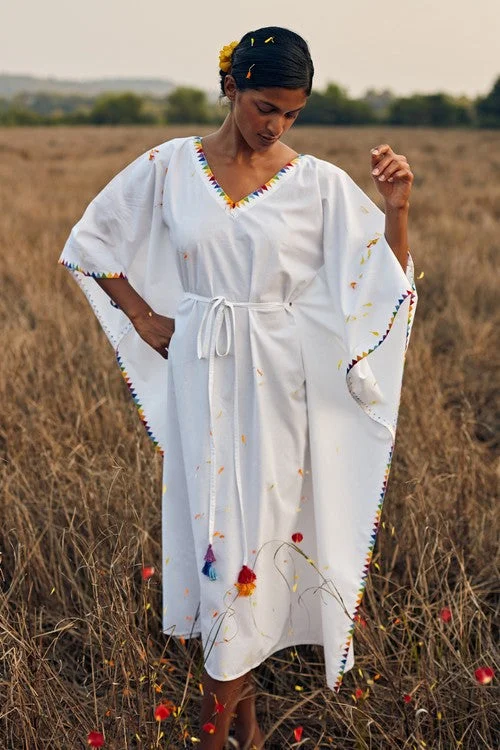 Luxury women's robe sets for spa day-Okhai 'Fusion' Hand Embroidered Pure Cotton Kaftan Luxury women's robe sets for spa day-Okhai 'Fusion' Hand Embroidered Pure Cotton Kaftan