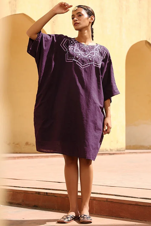 Stylish robe sets for women with lace trims-Okhai "Mandala" Hand Embroidered Mirror and Beadwork Pure Cotton Kaftan Dress Stylish robe sets for women with lace trims-Okhai "Mandala" Hand Embroidered Mirror and Beadwork Pure Cotton Kaftan Dress