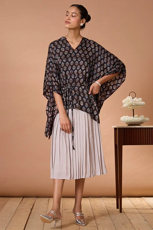 Women's robe sets for relaxing at home-Okhai "Sapphire Hymns" Hand Embroidered MIrrorwork Handblock Printed Modal Ajrakh Kaftaan