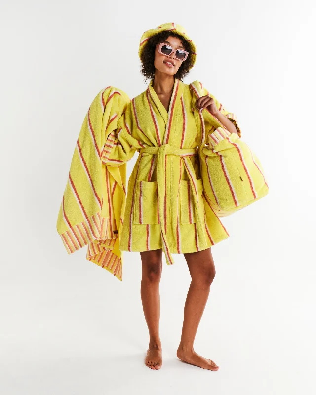 Comfortable robe sets for lounging-Pina Colada Stripe Terry Mini Bath Robe
