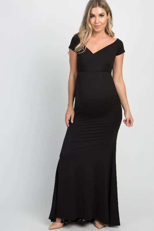 Women's robe sets with flattering fit-PinkBlush Black Off Shoulder Wrap Maternity Photoshoot Gown/Dress Women's robe sets with flattering fit-PinkBlush Black Off Shoulder Wrap Maternity Photoshoot Gown/Dress
