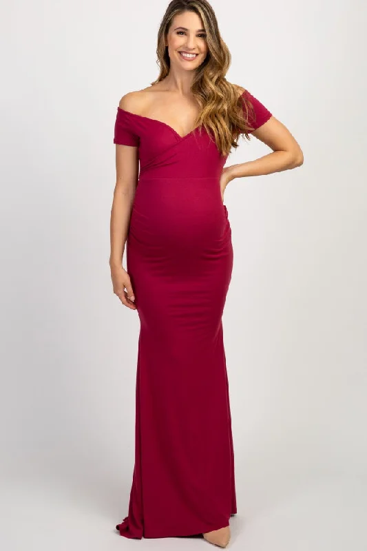 Comfortable robe sets for women with belt-PinkBlush Burgundy Off Shoulder Wrap Maternity Photoshoot Gown/Dress Comfortable robe sets for women with belt-PinkBlush Burgundy Off Shoulder Wrap Maternity Photoshoot Gown/Dress