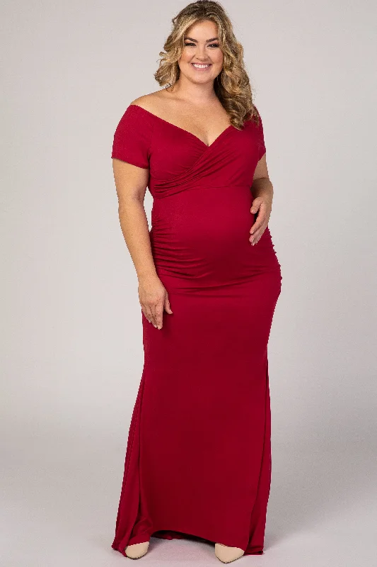 Cozy women's robe sets with luxurious feel-PinkBlush Burgundy Off Shoulder Wrap Plus Maternity Photoshoot Gown/Dress Cozy women's robe sets with luxurious feel-PinkBlush Burgundy Off Shoulder Wrap Plus Maternity Photoshoot Gown/Dress