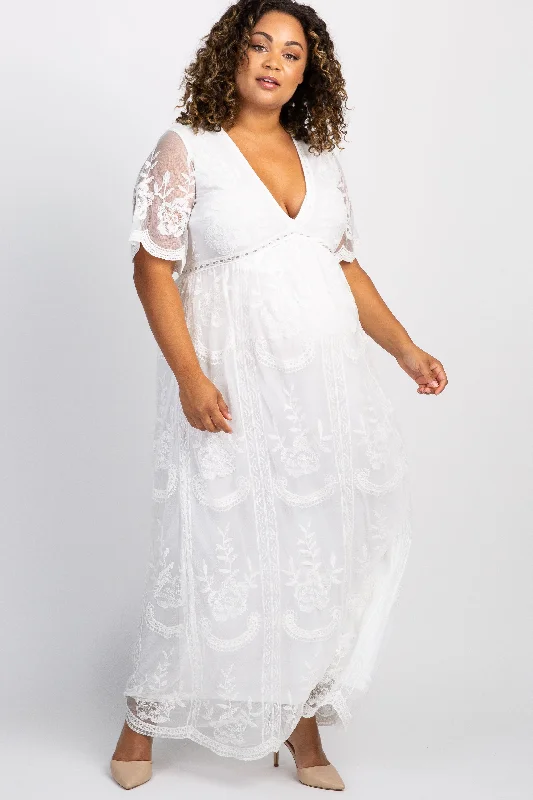Trendy women's robe sets-PinkBlush White Lace Mesh Overlay Plus Maternity Maxi Dress Trendy women's robe sets-PinkBlush White Lace Mesh Overlay Plus Maternity Maxi Dress