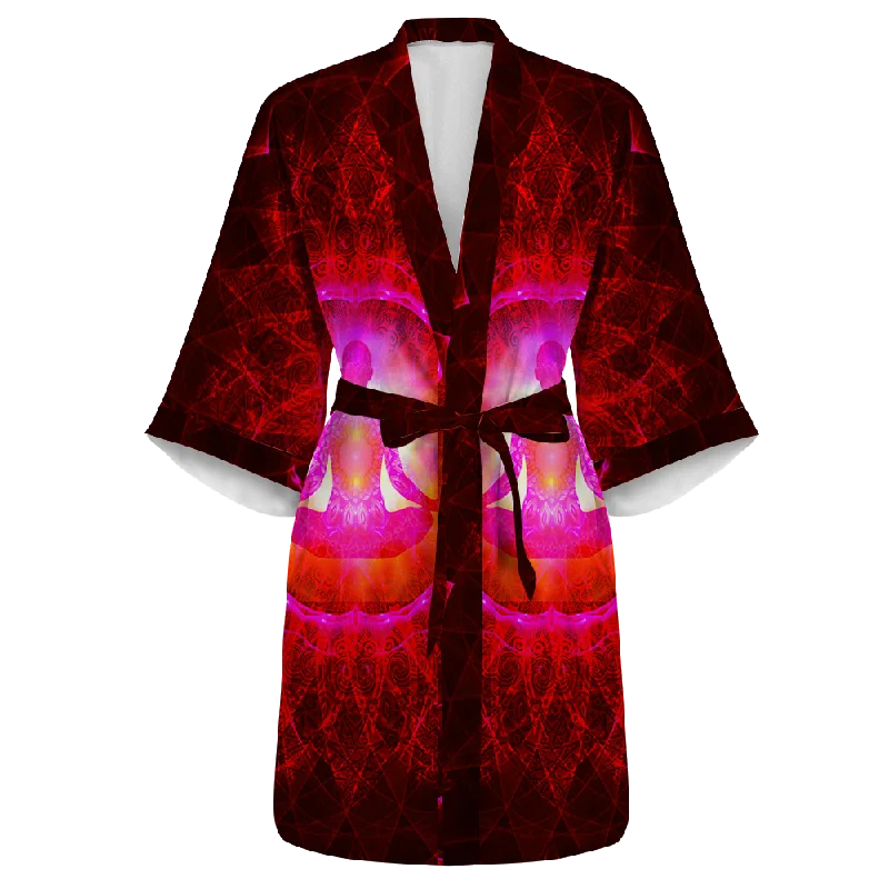 Women's robe sets with soft cotton material-Psi~ Meditating All Over Print Women's Satin Kimono Robe Women's robe sets with soft cotton material-Psi~ Meditating All Over Print Women's Satin Kimono Robe