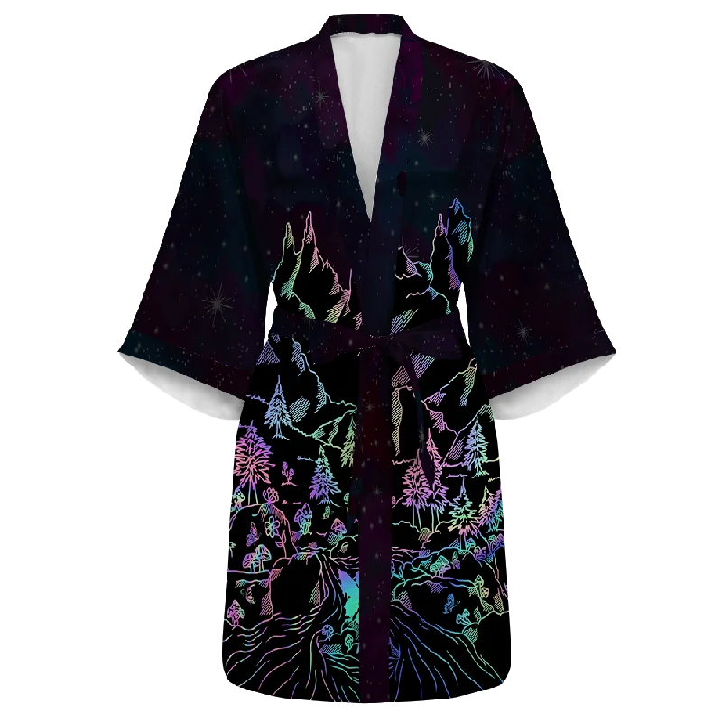Women's robe sets with soft cotton material-Psi~ World All Over Print Women's Satin Kimono Robe Women's robe sets with soft cotton material-Psi~ World All Over Print Women's Satin Kimono Robe
