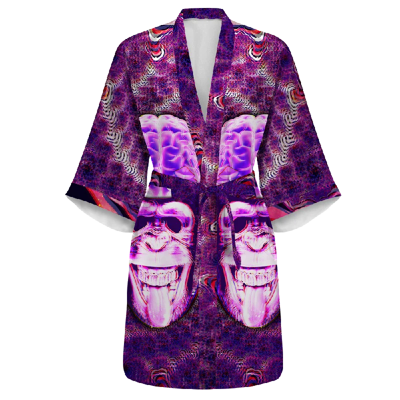 Stylish robe sets with matching pajama bottoms-Ston~ Ape Brain All Over Print Women's Satin Kimono Robe Stylish robe sets with matching pajama bottoms-Ston~ Ape Brain All Over Print Women's Satin Kimono Robe