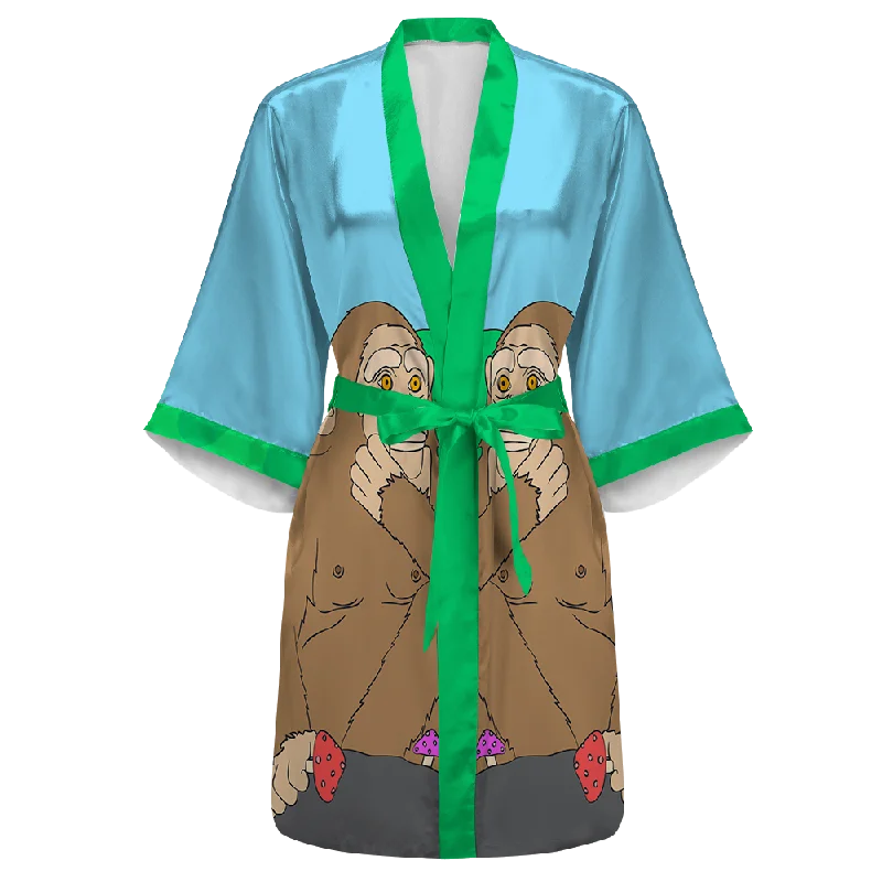 Women's robe sets with relaxed style-Ston~ Ape Mushroom Field All Over Print Women's Satin Kimono Robe Women's robe sets with relaxed style-Ston~ Ape Mushroom Field All Over Print Women's Satin Kimono Robe