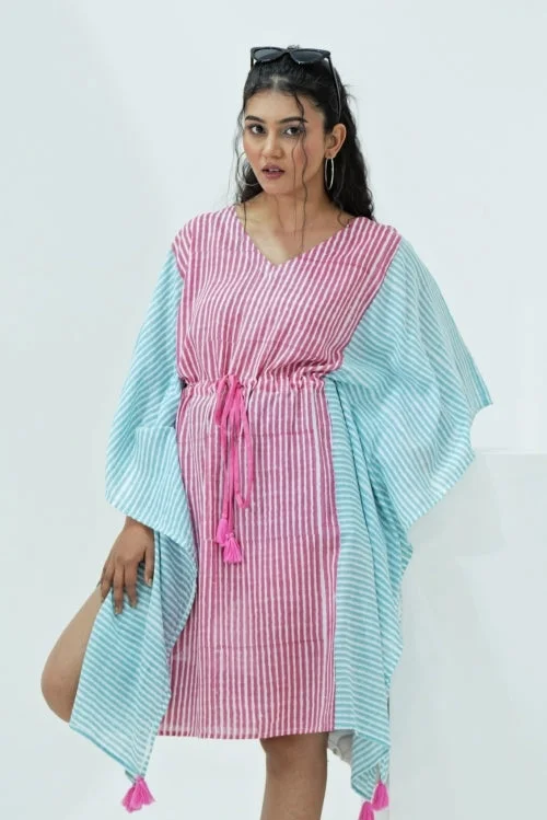 Cozy women's robe sets for fall-Sugarplum Hand Block Printed Kaftan