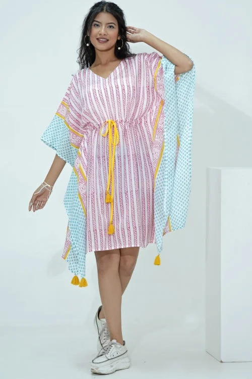 Stylish robe sets for home wear-Sweet Bust Hand Block Printed Kaftan
