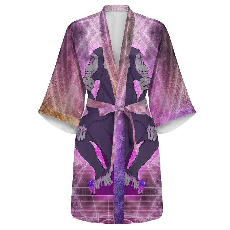 Elegant women's robe sets with soft touch-Thinking Ape All Over Print Women's Satin Kimono Robe Elegant women's robe sets with soft touch-Thinking Ape All Over Print Women's Satin Kimono Robe