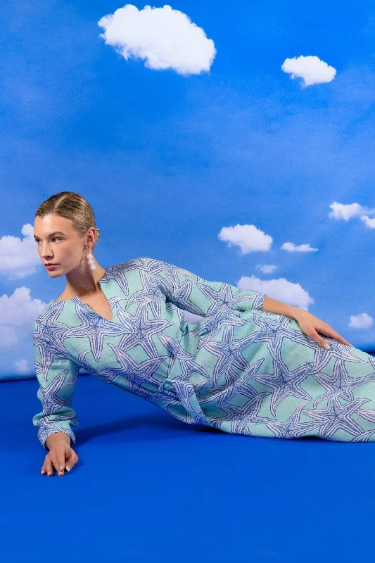 Stylish robe sets for home wear-turquoise star stelle kaftan