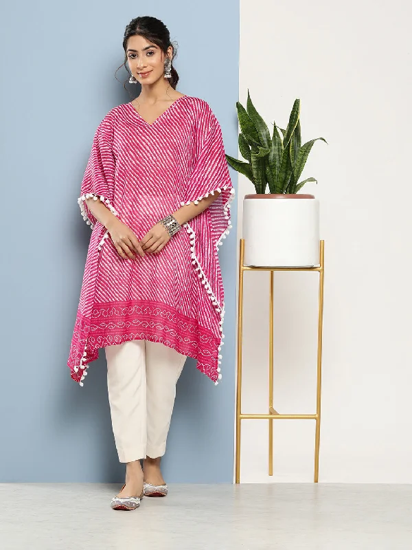 Cozy robe sets with warm fabric-Women's Pink Leheriya Kaftan Kurta - Yufta