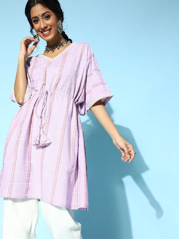 Women's robe sets for after bath time-Women's Lavender Cotton Kaftan Kurta - Yufta