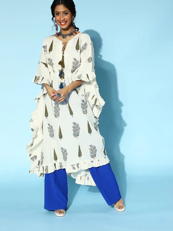 Women's robe sets with delicate lace detail-Women's Classic White Cotton Kaftan Kurta - Yufta Women's robe sets with delicate lace detail-Women's Classic White Cotton Kaftan Kurta - Yufta