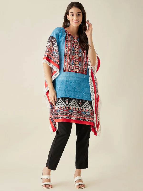 Cozy robe sets for women at home-Blue Boho Printed Kaftan Kurta - The Kaftan Company Cozy robe sets for women at home-Blue Boho Printed Kaftan Kurta - The Kaftan Company