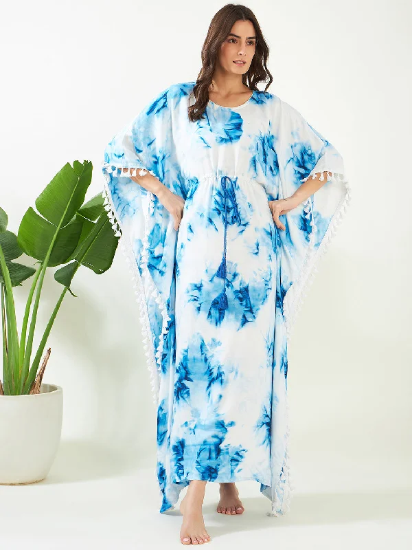 Soft women's robe sets for bedtime-Women's Blue Tie Dye Kaftan  - The Kaftan Company