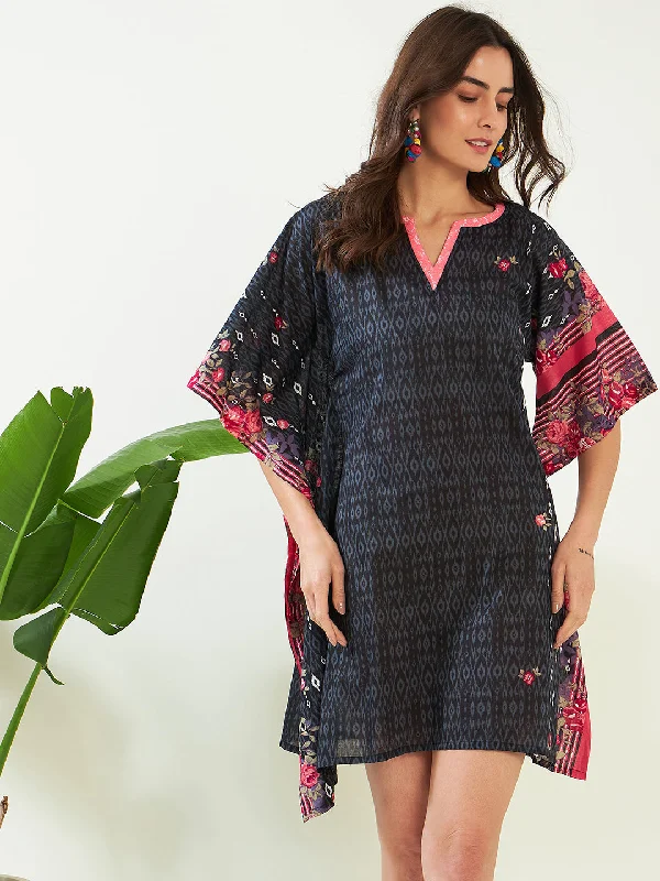 Women's robe sets for long wear-Women's Black Gardenscape Asymmetric Resort Kaftan - The Kaftan Company Women's robe sets for long wear-Women's Black Gardenscape Asymmetric Resort Kaftan - The Kaftan Company