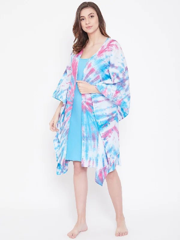 Cozy women's robe sets for winter relaxation-Women's Pink And Blue Tie-Dye Kaftan Coverup - The Kaftan Company Cozy women's robe sets for winter relaxation-Women's Pink And Blue Tie-Dye Kaftan Coverup - The Kaftan Company