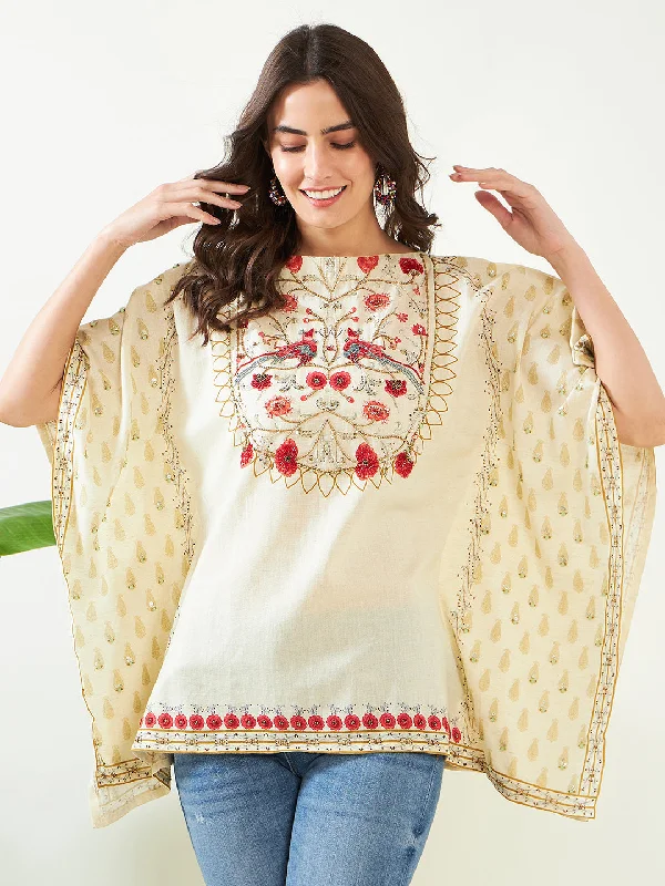 Women's robe sets with matching slippers-Women's Ivory Blossom Artistic Hand Embroidered Kaftan Top - The Kaftan Company Women's robe sets with matching slippers-Women's Ivory Blossom Artistic Hand Embroidered Kaftan Top - The Kaftan Company