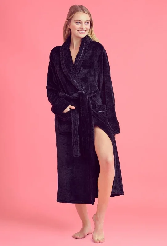 Women's robe sets for cozy sleep nights-Women Plush Shawl Collar Robe, Luxury & Comfort, Lightweight & Soft, (Black) Women's robe sets for cozy sleep nights-Women Plush Shawl Collar Robe, Luxury & Comfort, Lightweight & Soft, (Black)