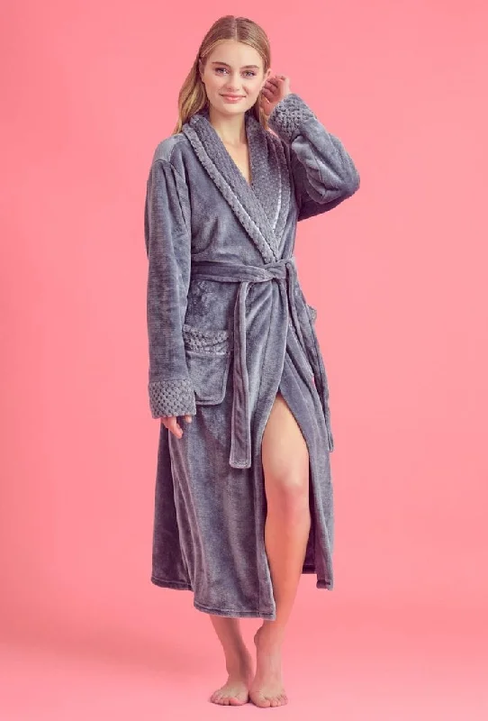 Soft fleece women's robe sets-Women Plush Shawl Collar Robe, Luxury & Comfort, Lightweight & Soft, (Grey) Soft fleece women's robe sets-Women Plush Shawl Collar Robe, Luxury & Comfort, Lightweight & Soft, (Grey)