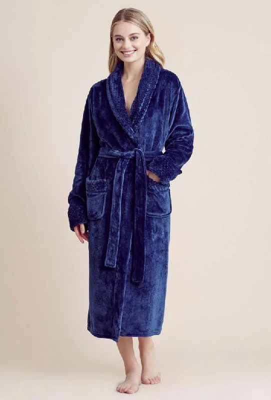 Women's robe sets with matching loungewear-Women Plush Shawl Collar Robe, Luxury & Comfort, Lightweight & Soft, (Navy) Women's robe sets with matching loungewear-Women Plush Shawl Collar Robe, Luxury & Comfort, Lightweight & Soft, (Navy)