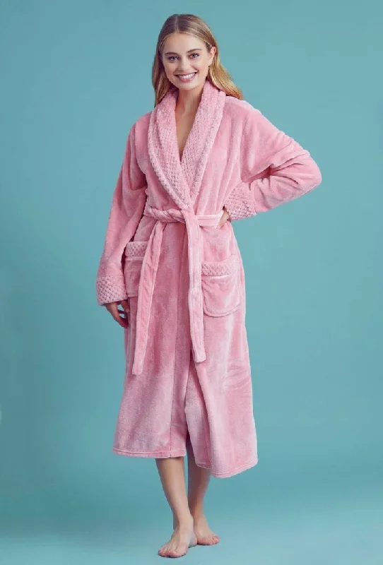 Classic robe sets for women with soft texture-Women Plush Shawl Collar Robe, Luxury & Comfort, Lightweight & Soft, (Pink) Classic robe sets for women with soft texture-Women Plush Shawl Collar Robe, Luxury & Comfort, Lightweight & Soft, (Pink)