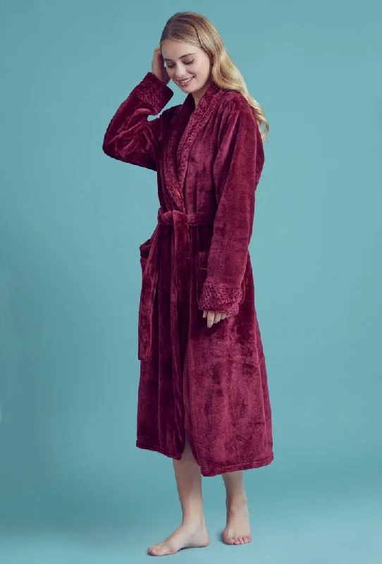 Casual women's robe sets for all-day wear-Women Plush Shawl Collar Robe, Luxury & Comfort, Lightweight & Soft, (Wine Red) Casual women's robe sets for all-day wear-Women Plush Shawl Collar Robe, Luxury & Comfort, Lightweight & Soft, (Wine Red)