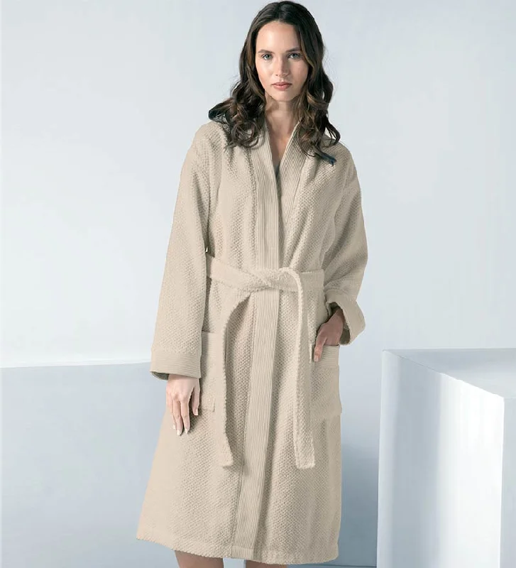 Women's robe sets for long wear-Women's Beige Terry Cloth Kimono Robe - Clearance
