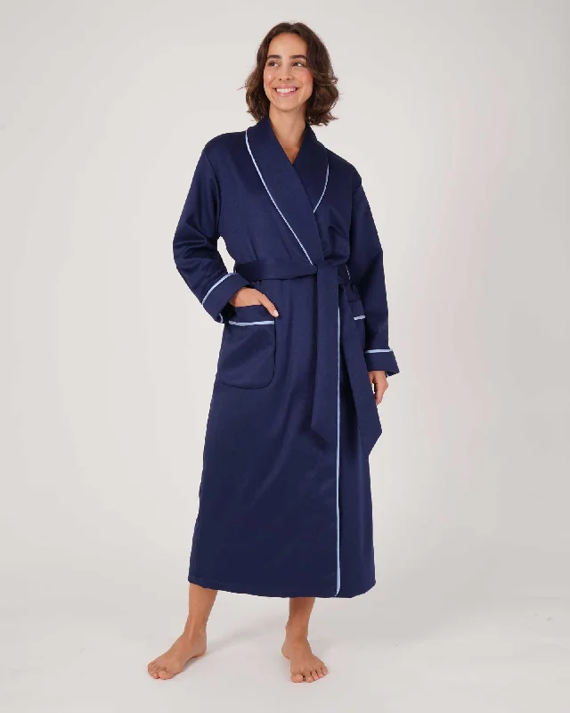 Women's robe sets with cozy fabric-Women's Silk-Lined Cashmere Robe - Navy with St. Ives Silk Lining