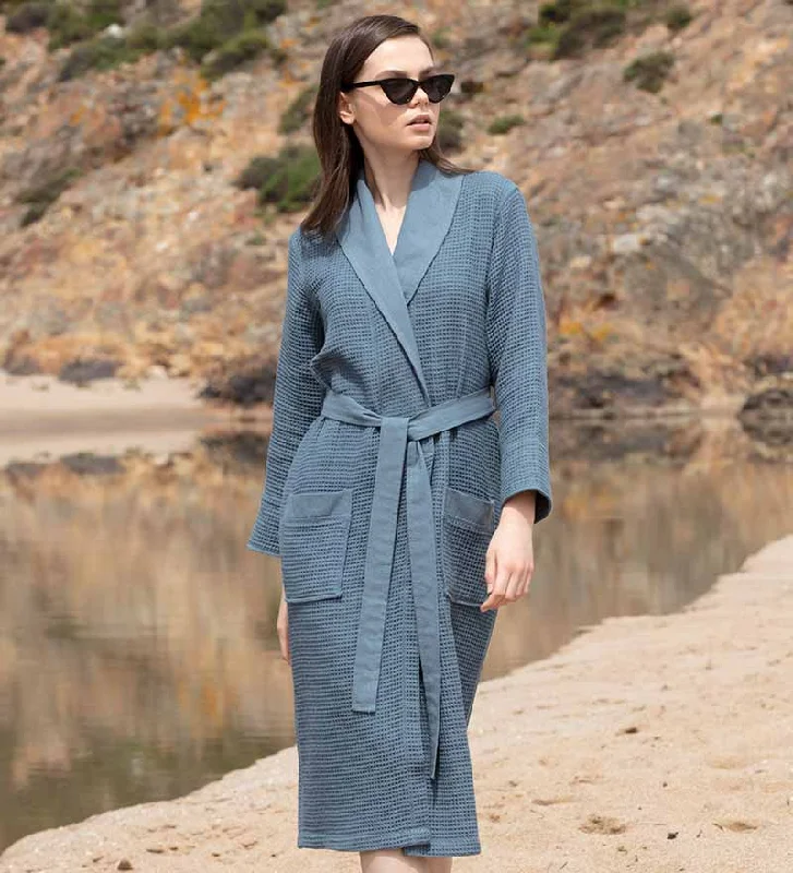 Cozy women's robe sets for indoors-Women's Full Length Lightweight Waffle Spa Robe with Shawl Collar Cozy women's robe sets for indoors-Women's Full Length Lightweight Waffle Spa Robe with Shawl Collar