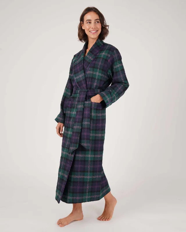 Women's robe sets with matching sleepwear-Women's Silk-Lined Wool Robe - Thistle Tartan