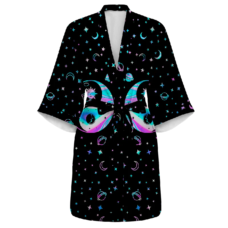 Women's robe sets with classic design-Yinyang Galaxy All Over Print Women's Satin Kimono Robe Women's robe sets with classic design-Yinyang Galaxy All Over Print Women's Satin Kimono Robe