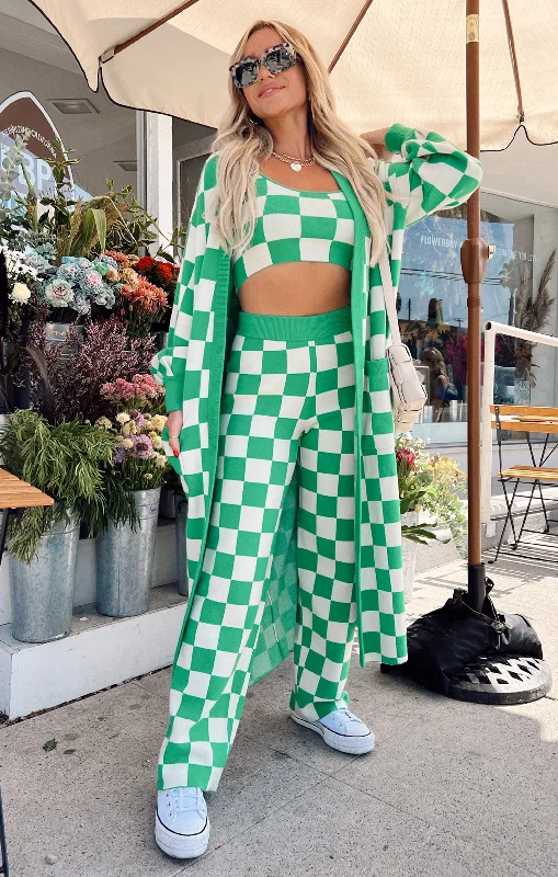 Women's robe sets for chic sleepwear-Zermatt Sweater Pant ~ Kelly Green Checker Knit