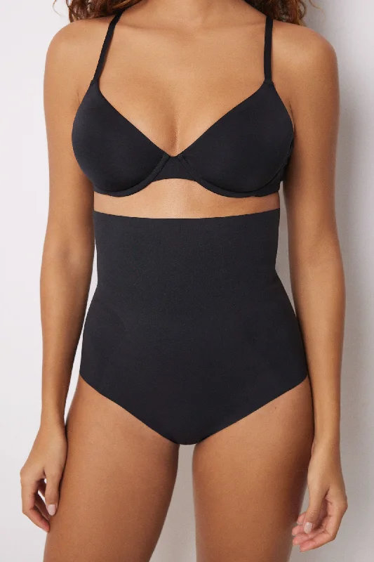 Women's panties with front lace for a sensual appeal-High waisted push up and reducing black panty Women's panties with front lace for a sensual appeal-High waisted push up and reducing black panty