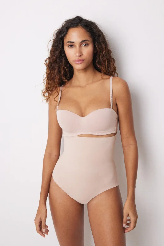 Women's panties with stylish side straps for added detail-Nude high waisted push up and reducing panties Women's panties with stylish side straps for added detail-Nude high waisted push up and reducing panties