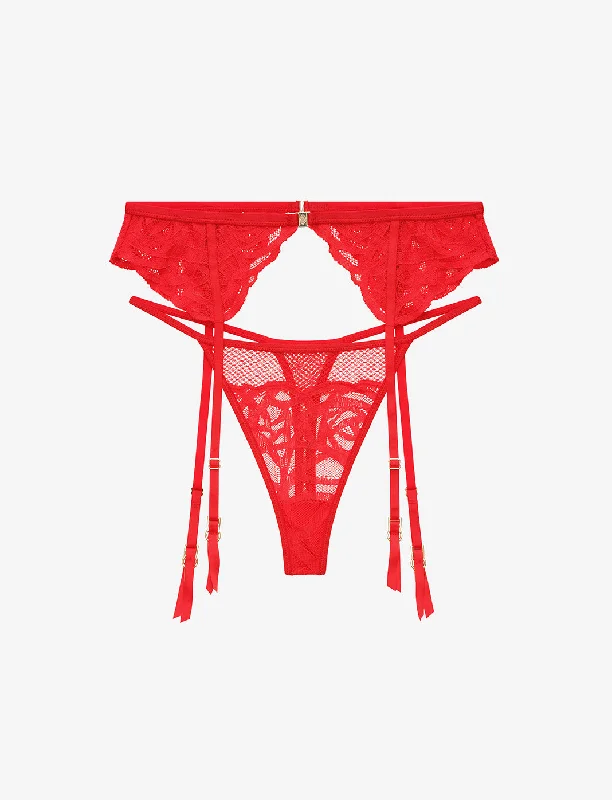 Women's panties for full coverage and no-show lines-Rose Lace Thong & Garter Set