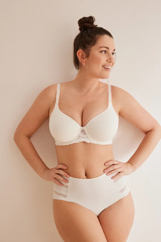 Women's panties with seamless construction for no-show lines-White tulle high waist shaping panty Women's panties with seamless construction for no-show lines-White tulle high waist shaping panty
