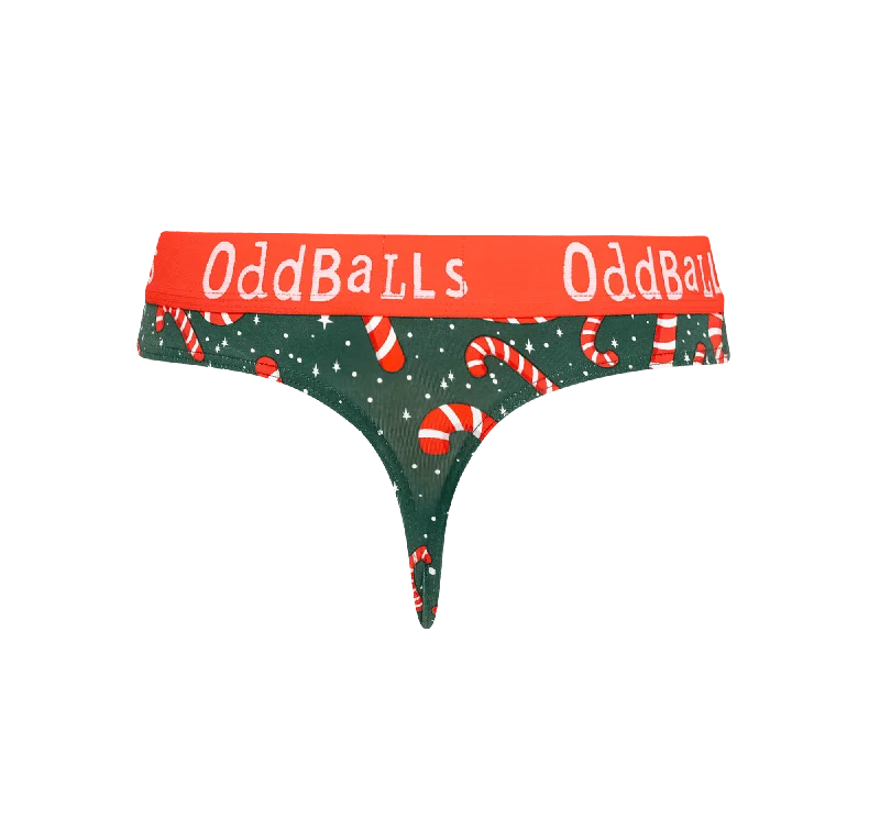 Women's panties with breathable fabric-Candy Canes - Ladies Thong